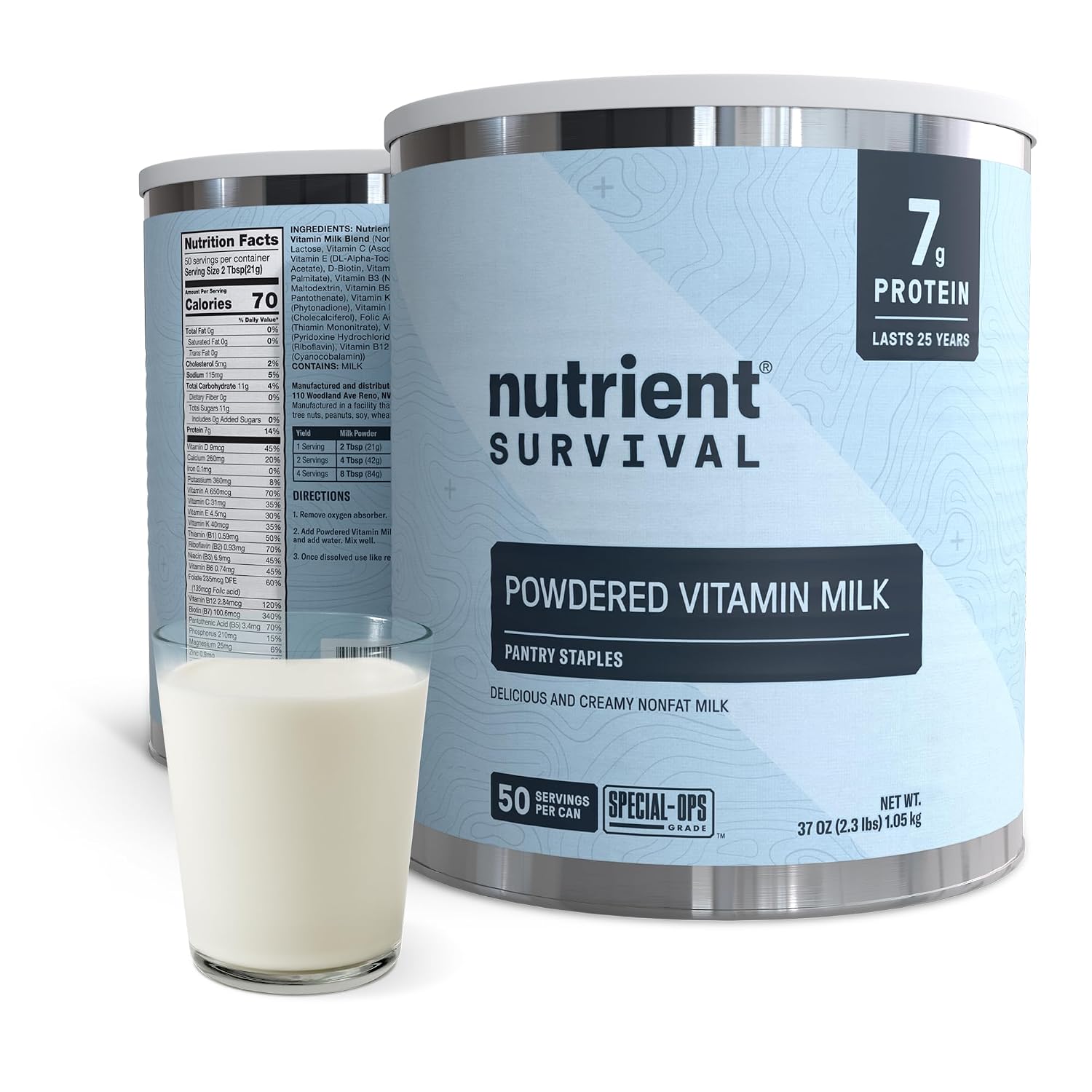 Nutrient Survival Vitamin Powdered Milk, Freeze Dried Prepper Supplies & Emergency Food Supply, 21 Essential Nutrients, Soy & Gluten Free, Shelf Stable Up to 25 Years, One Can, 50 Servings
