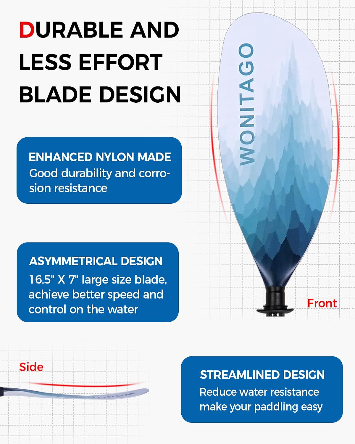 Adjustable Kayak Paddle with Carbon Fiber Shaft and Nylon Blade