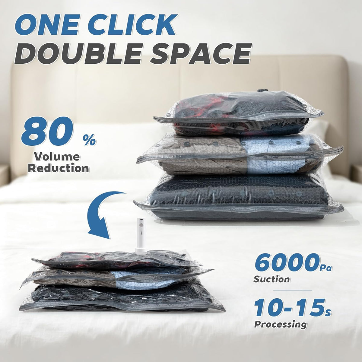 18 Pack Vacuum Storage Bags with Pump Space Saving for Luggage and Closet