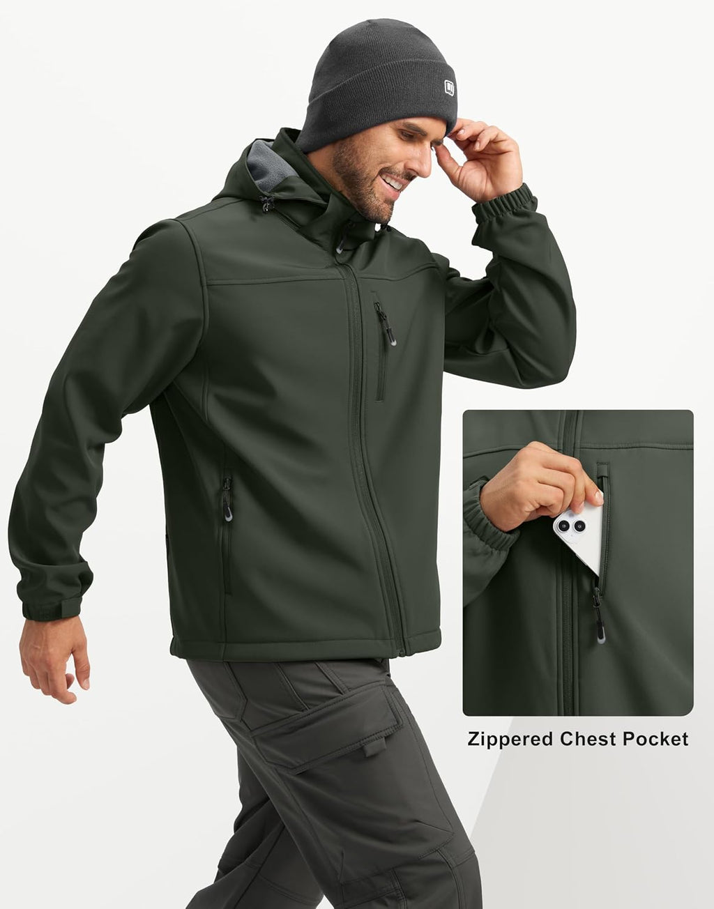 Pudolla Men's Softshell Jacket Hooded Fleece Lined Coats for Outdoor Work