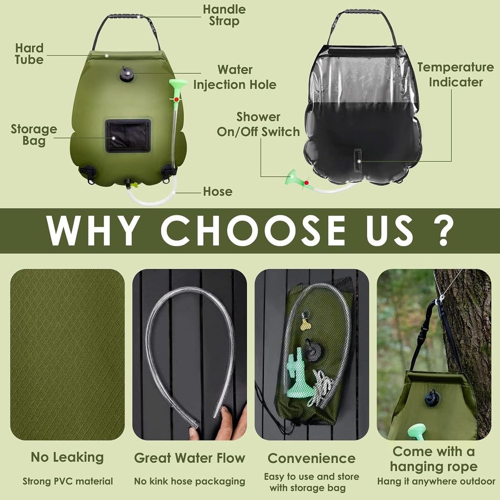 FUN ESSENTIALS Solar Shower Tent Kit, 2 Pcs, Instant Pop Up Privacy, Shower Tent, 5 Gallon Solar Shower Bag, Sun Canopy Beach Outdoor Camp Privacy, Easy Set Up, Foldable