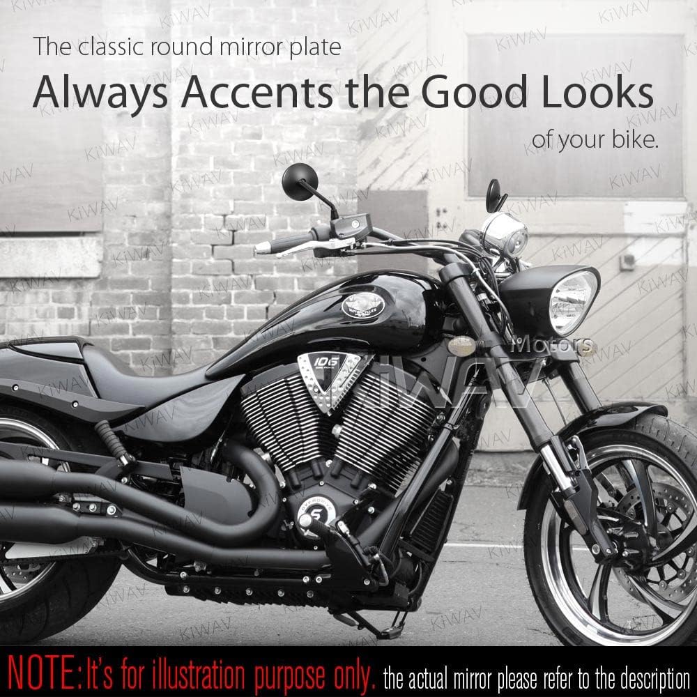 KiWAV Motorcycle 4 Inches Round Mirrors Rear View Side Old School Black Eclipse Short Stem Convex 10mm M10 1.25 Pitch Standard Threads Compatible for Most Metric Bikes Pack of a Pair