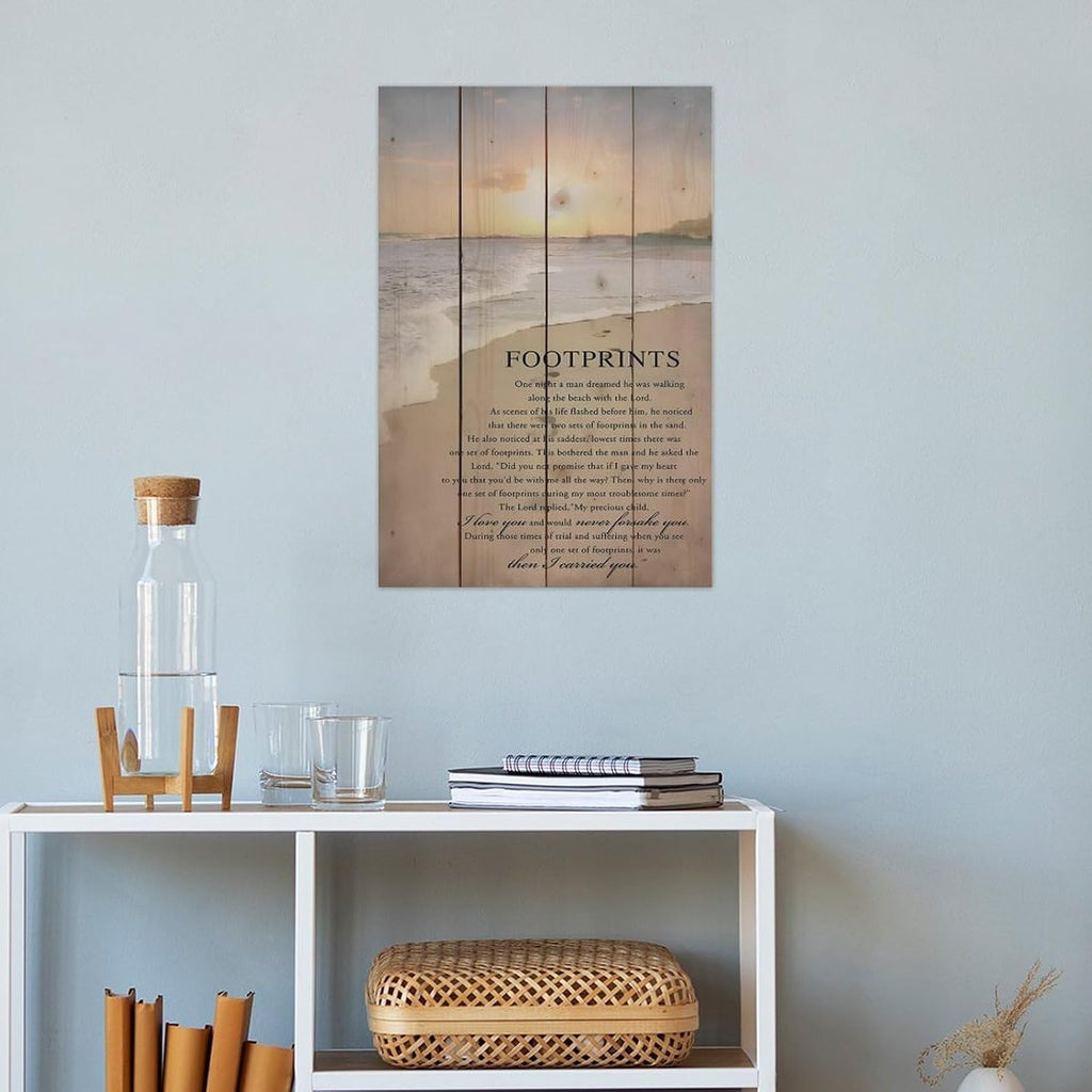 Footprints in the Sand Religious Canvas Wall Art Posters, Inspirational Beach Sunset Poem Print Poster (Unframed 20x30inch, Footprints(1))