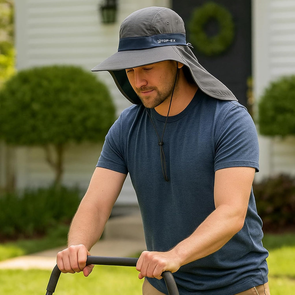 TOP-EX UPF 50+ Cooling Wide Brim Sun Hat for Men with Neck Flap, Packable