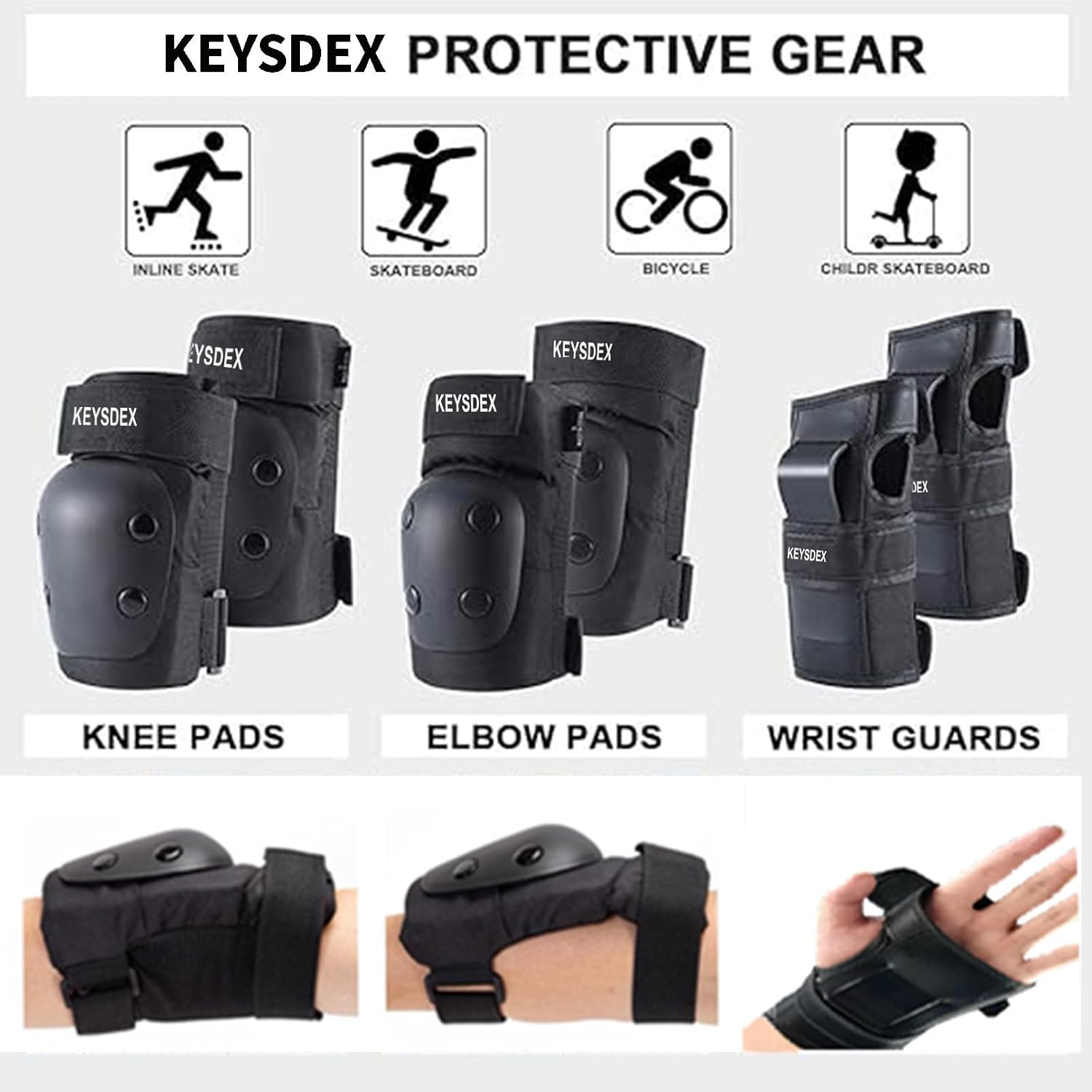 Knee Pads Elbow Wrist Guards 6-in-1 Protective Gear Kids Adults