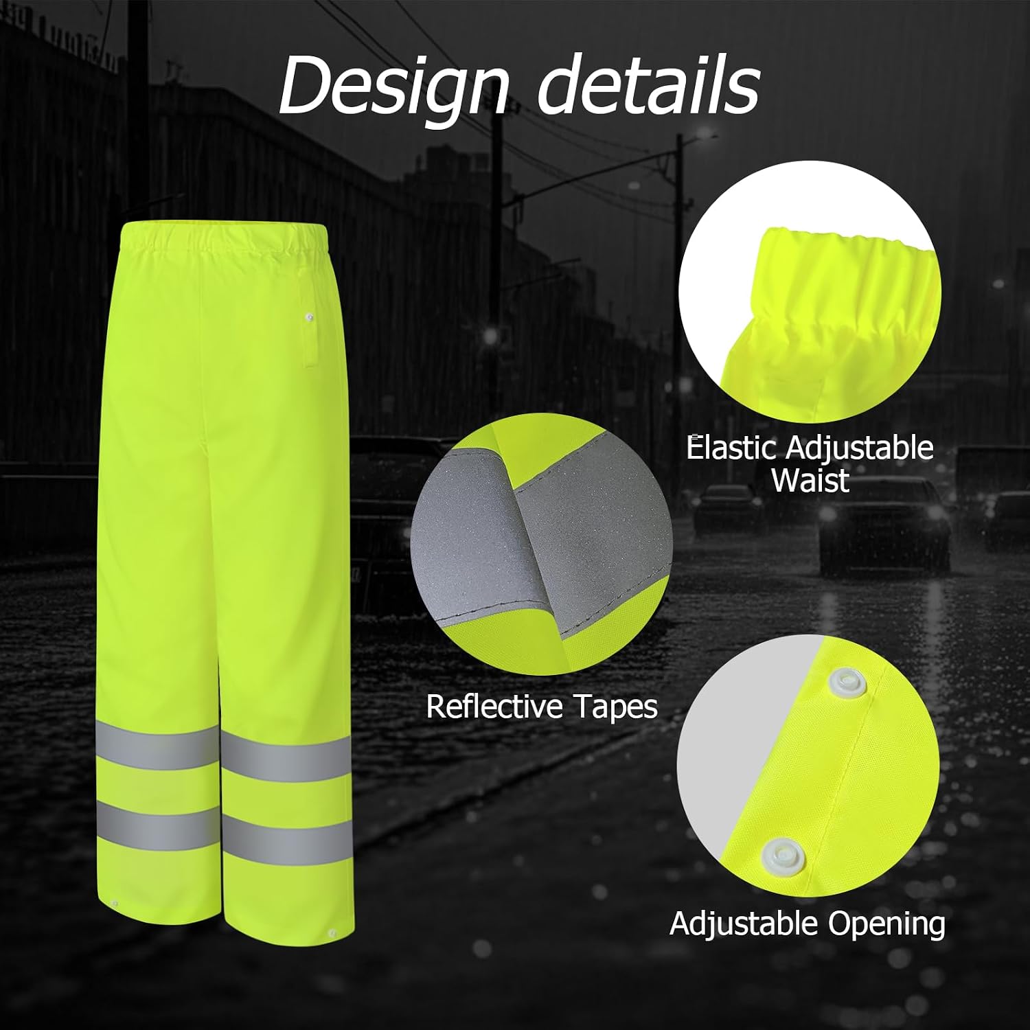 Reflective Rain Pants, Safety Work Rain Gear, Yellow, S-M