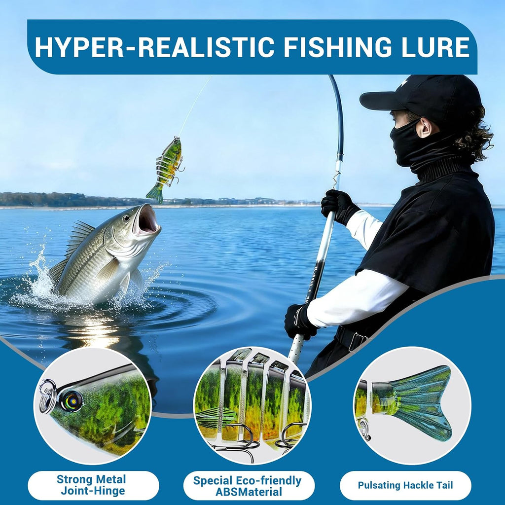 Keenjorika 5-Pack Fishing Lures Multi Jointed Fish Fishing Kits, Slow-Sinking Lifelike Segmented Swimbait Crankbaits, Realistic Swimming Action for Bass, Trout, Pike & Walleye – Freshwater & Saltwater