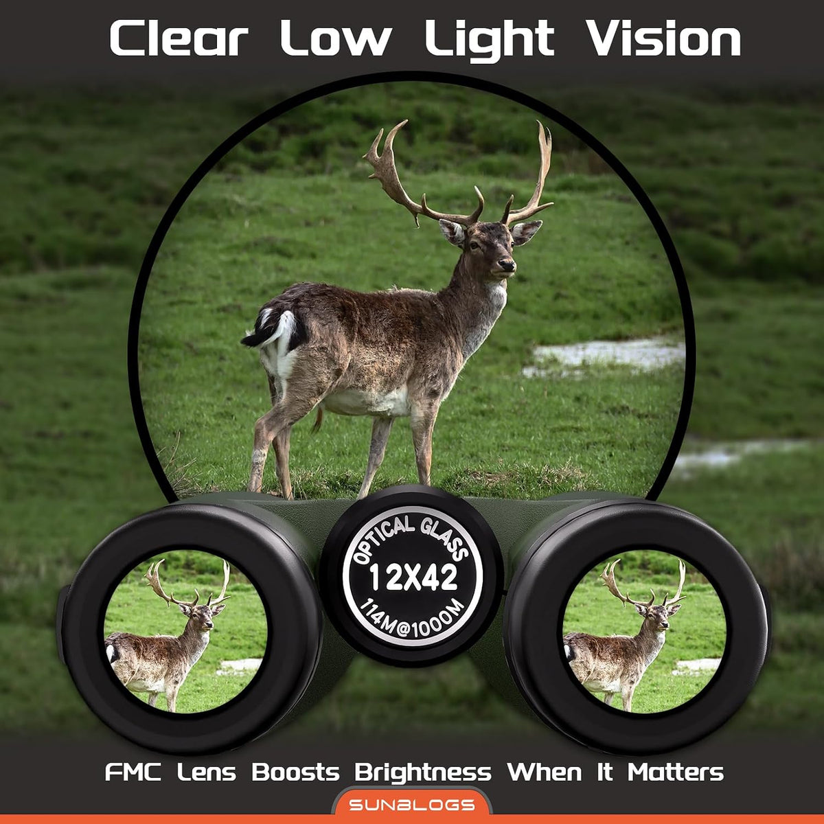 12x42 Binoculars for Adults High Powered, Super Bright BAK4 Prism Waterproof HD Binoculars with Low Light Vision for Bird Watching Hiking Hunting Outdoor Travel Road Trip Stargazing Cruise (Green)