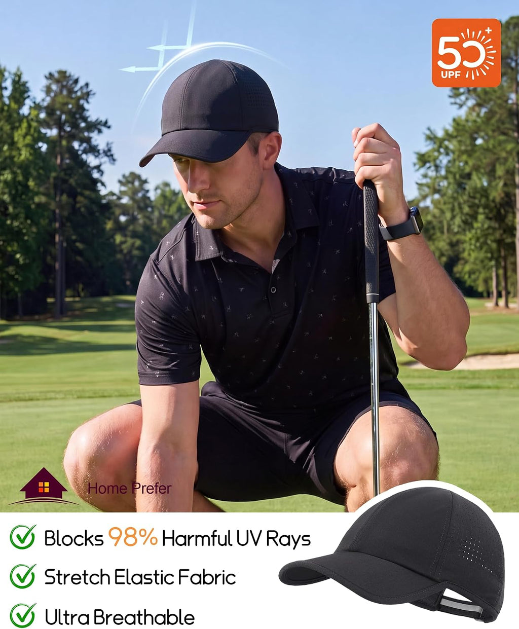 Home Prefer UPF50 Sun Hat for Men Women Reflective Water Repellent Quick Dry Baseball Cap Golf Running Outdoor Sport Hat