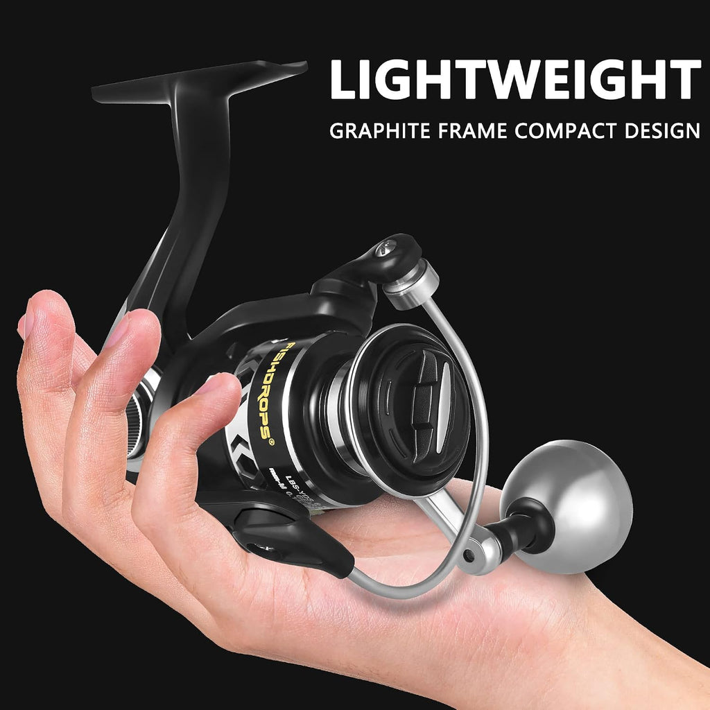 Fishdrops Spinning Fishing Reels, Lightweight Spinning Reel, 15.5 LBs Max Drag, 5.1:1/5.5:1 High Speed Ultra Smooth Powerful with CNC Aluminum Spool Fishing Reels Freshwater(Black/Gold)