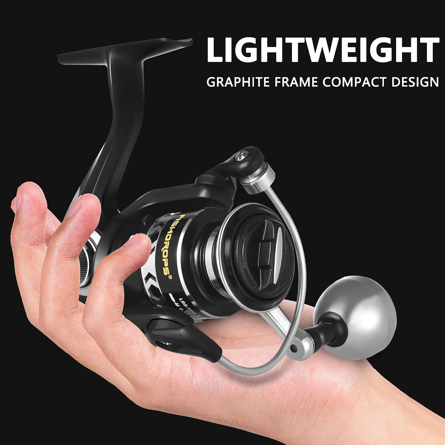 Fishdrops Spinning Fishing Reels, Lightweight Spinning Reel, 15.5 LBs Max Drag, 5.1:1/5.5:1 High Speed Ultra Smooth Powerful with CNC Aluminum Spool Fishing Reels Freshwater(Black/Gold)