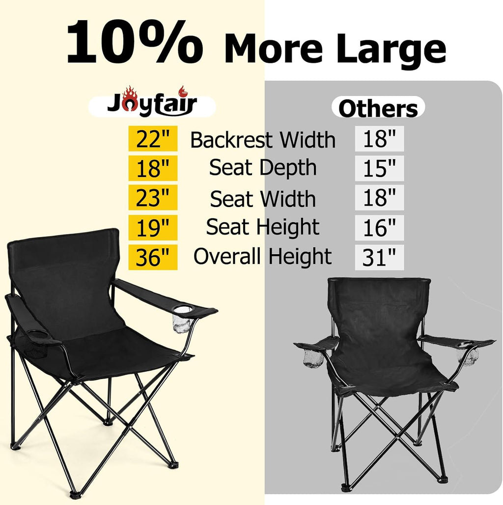 Joyfair Camping Chairs for Lawn & Beach, Large for Adults, Black & Blue