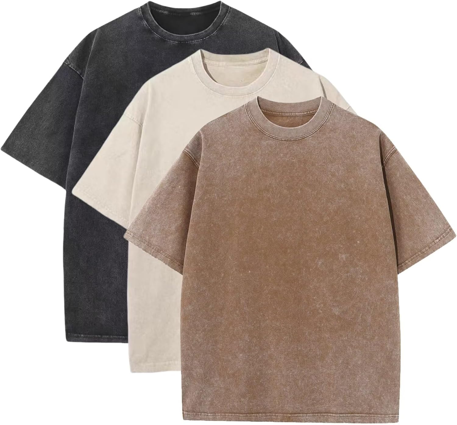 3 Pcs Men's Oversized Heavy Cotton Summer T-Shirts Vintage Tee Loose Fit Short Sleeve Casual Tshirts for Men Women