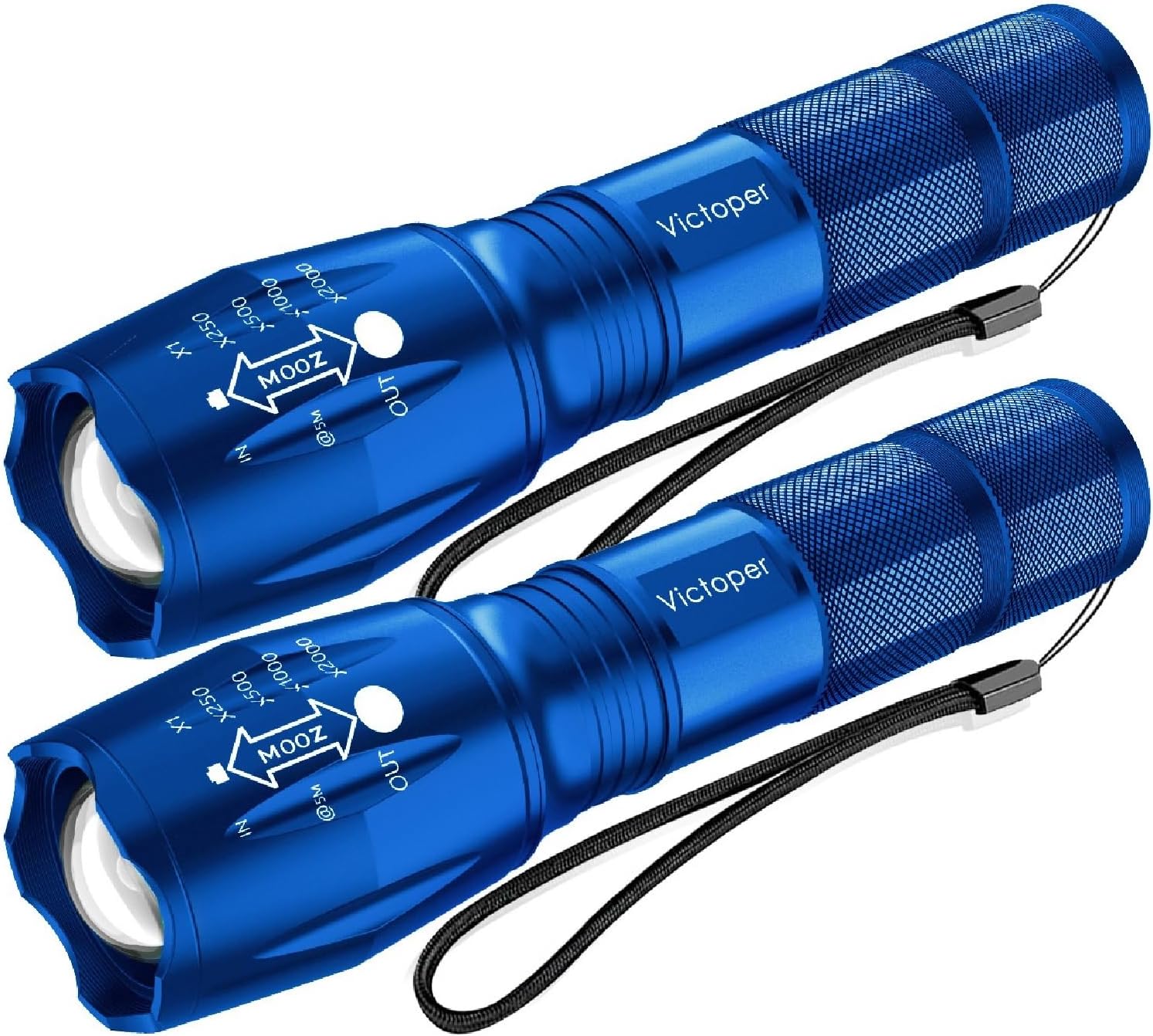 Victoper LED Flashlight 2 Pack Blue, Bright Tactical Torch High Lumens 5 Modes, Waterproof Zoomable Flash Light for Outdoor, Birthday Gifts for Men, Dorm Room Hiking Camping Essentials Gear for Guys