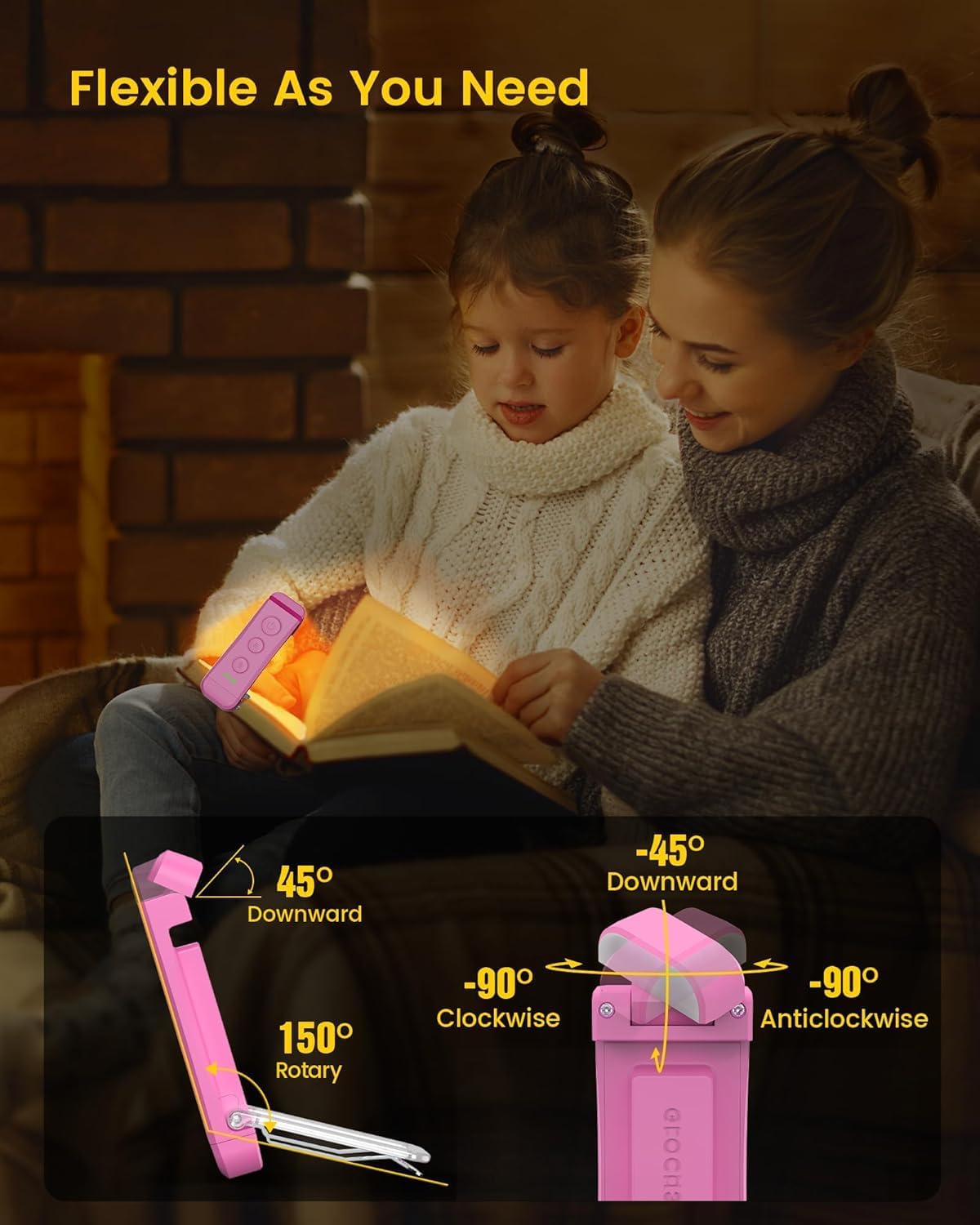 Glocusent USB Rechargeable Book Light, Portable Clip-on LED Reading Light