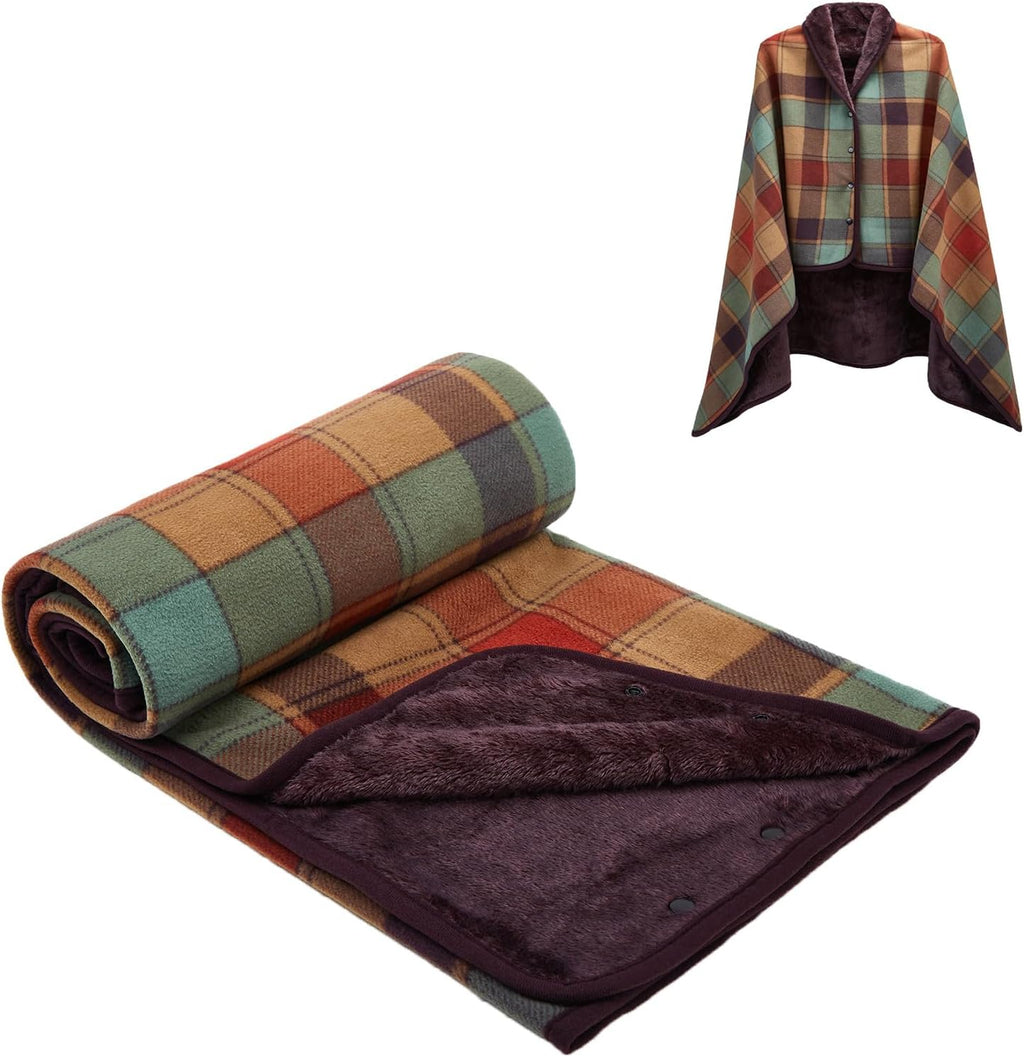 forestfish Fleece Wearable Blanket Oversized, Comfy Lightweight Lap Blanket Poncho Throw With Buttons, 63“x 55” (Multicolor, Medium(55”x39”))