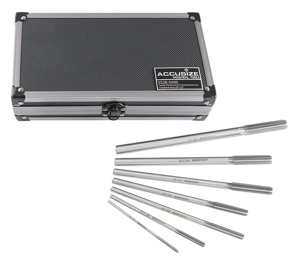 Accusize Industrial Tools Chucking Reamer Set, 1/8" to 1/2" by 1/16", 7 Pc