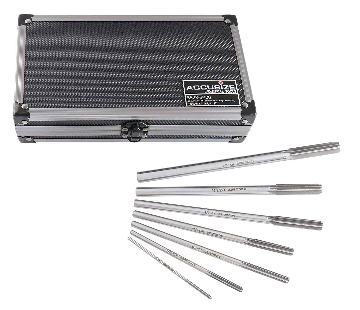 Accusize Industrial Tools Chucking Reamer Set, 1/8" to 1/2" by 1/16", 7 Pc