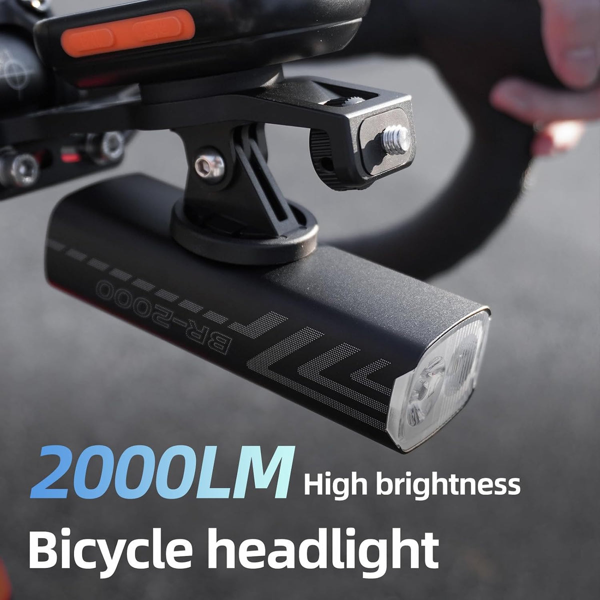 Bike Lights for Night Riding 2000 Lumen Compatible with Garmin/GoPro Mount Bike Headlight 5 Modes 4500mAh Aluminium Alloy IPX6 Waterproof Rechargeable Bicycle Lights Bike Headlight BR2000