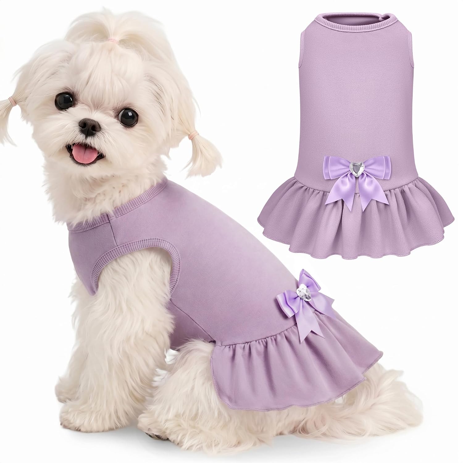 WOYYHO Small Dog Dress with Bowknot, Cute Sleeveless Puppy Princess Dress