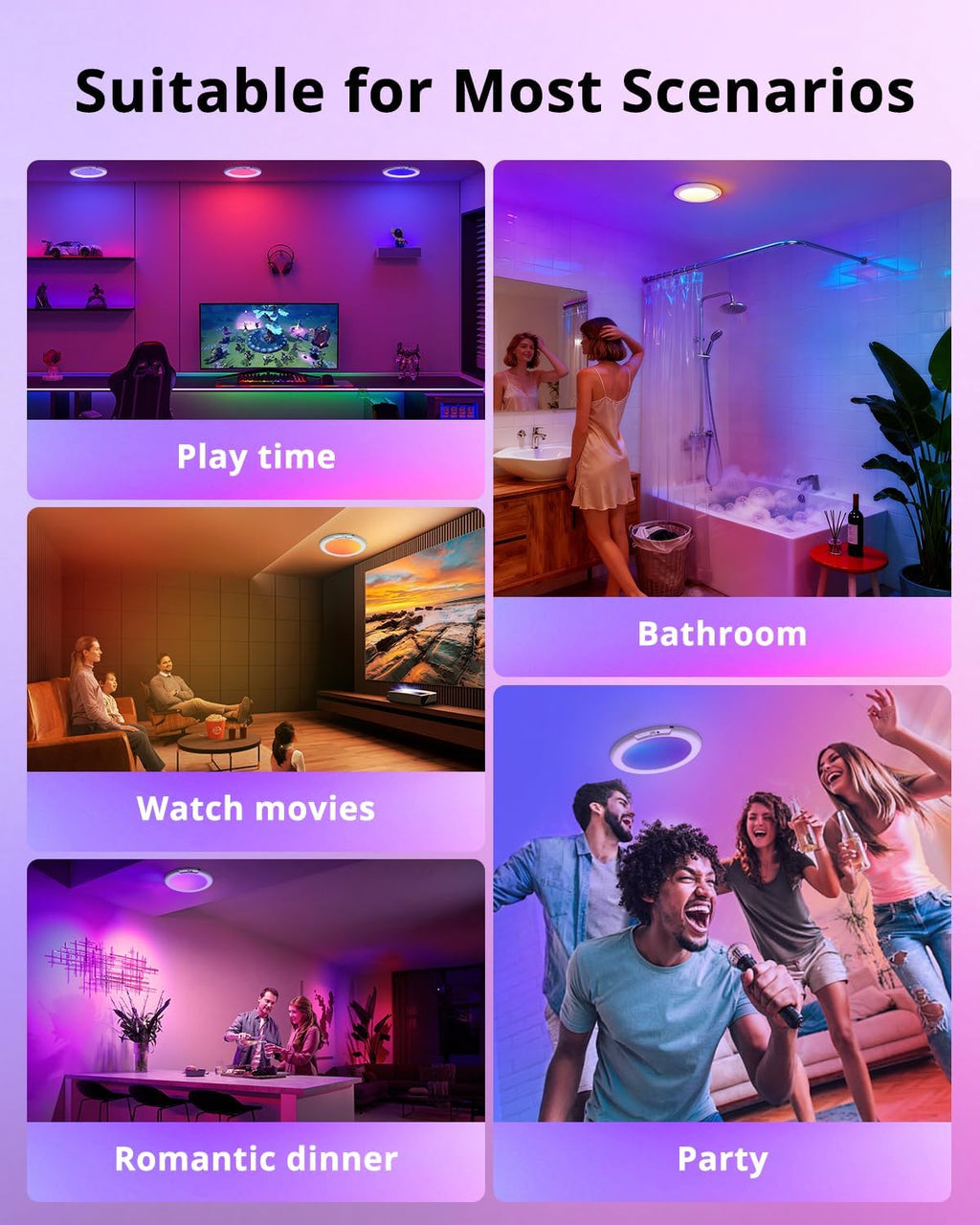 wowatt RGB Rechargeable Shower Lights for Inside Shower Waterproof IP44