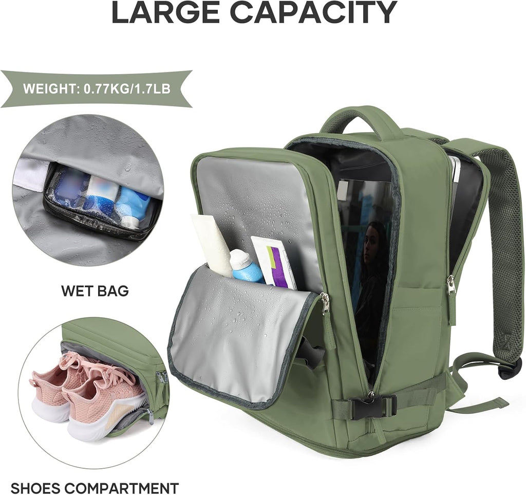 coowoz Travel Backpack For Women Men,Carry On Backpack,Hiking Backpack Waterproof Outdoor Sports Rucksack Casual Daypack travel essentials（Gray Green）