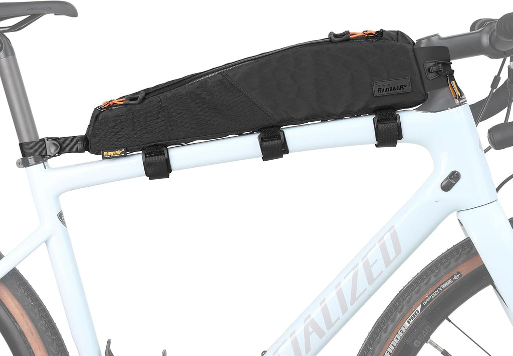 Rhinowalk Bike Frame Bag 2.1L, Waterproof Front Tube Bag with Dual Compartments, YKK Zipper, Phone Storage & Cable Port – Fits Most Bikes – Black