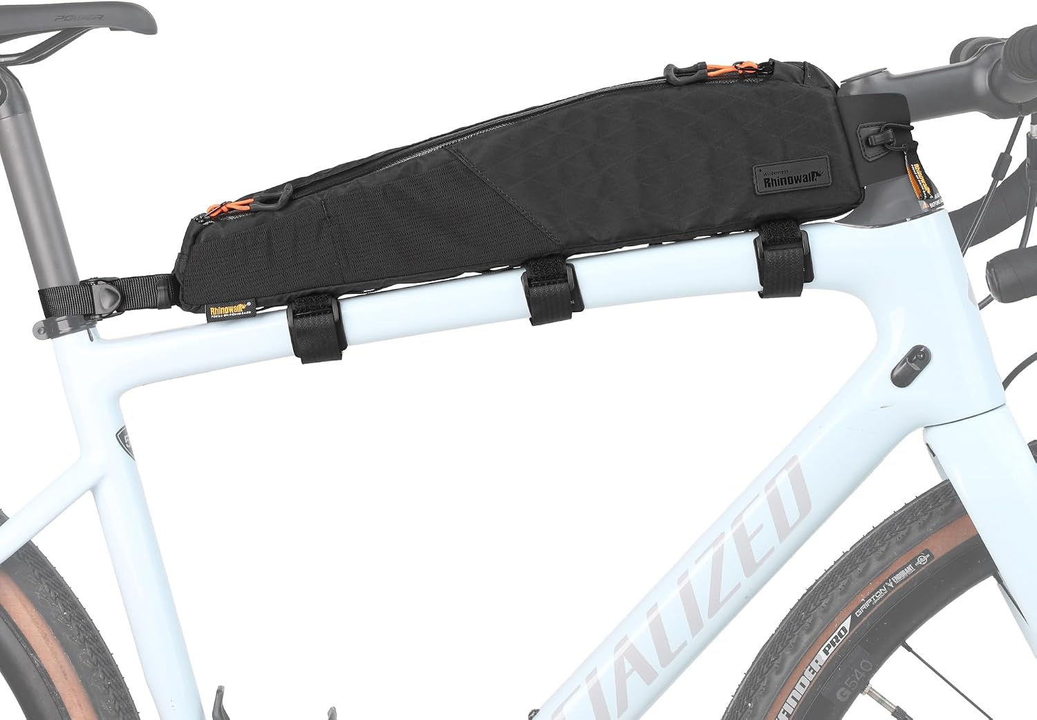 Rhinowalk Bike Frame Bag 2.1L, Waterproof Front Tube Bag with Dual Compartments, YKK Zipper, Phone Storage & Cable Port – Fits Most Bikes – Black