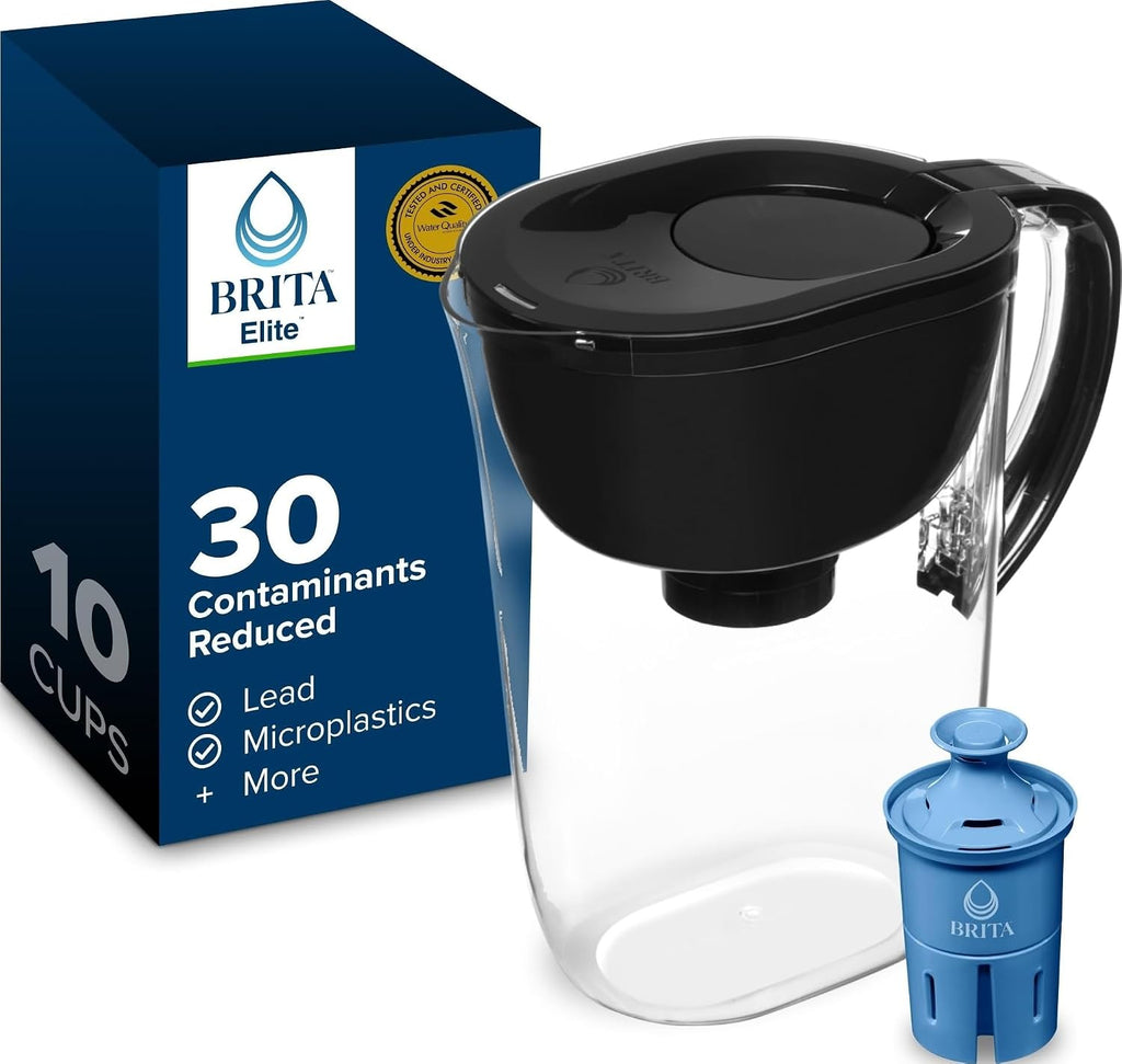 Brita Everyday Elite Water Filter Pitcher, Removes 99% of Lead, Includes 1 Filter, 10-Cup Capacity, Black