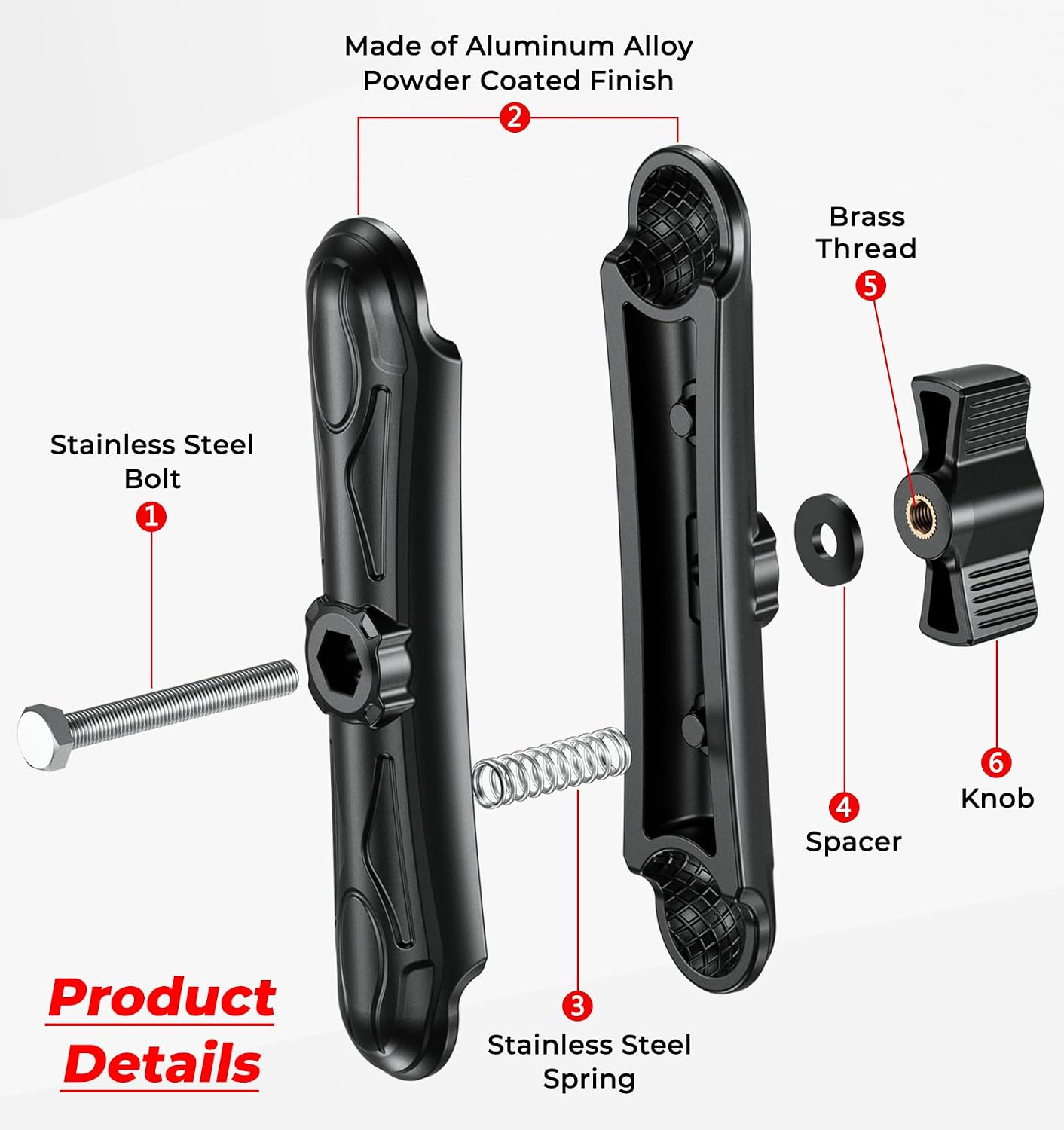VAZESWIN 1" Ball Aluminum Alloy Double Socket Arm, 5.9" Length Long Arm