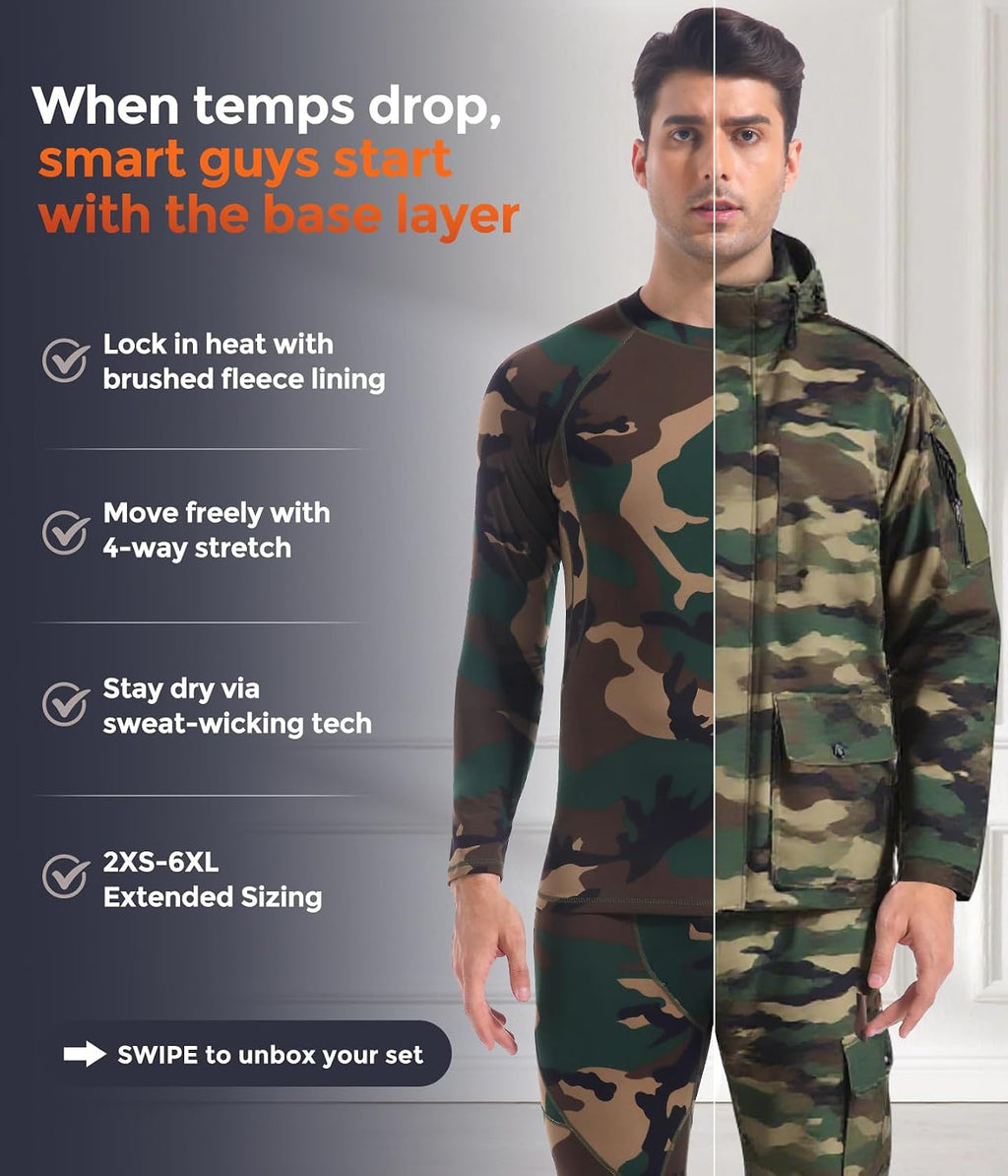 Mens Thermal Underwear Long Johns Set Cold Weather Hunting Base Layer