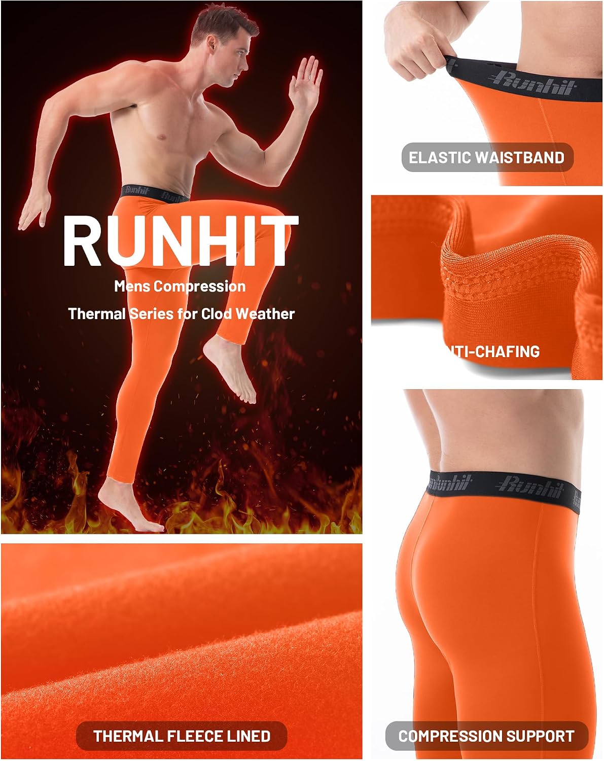 Runhit Men's Thermal Compression Pants Fleece Lined Sports Tights Athletic Leggings Base Layer Bottoms Cold Weather Gear