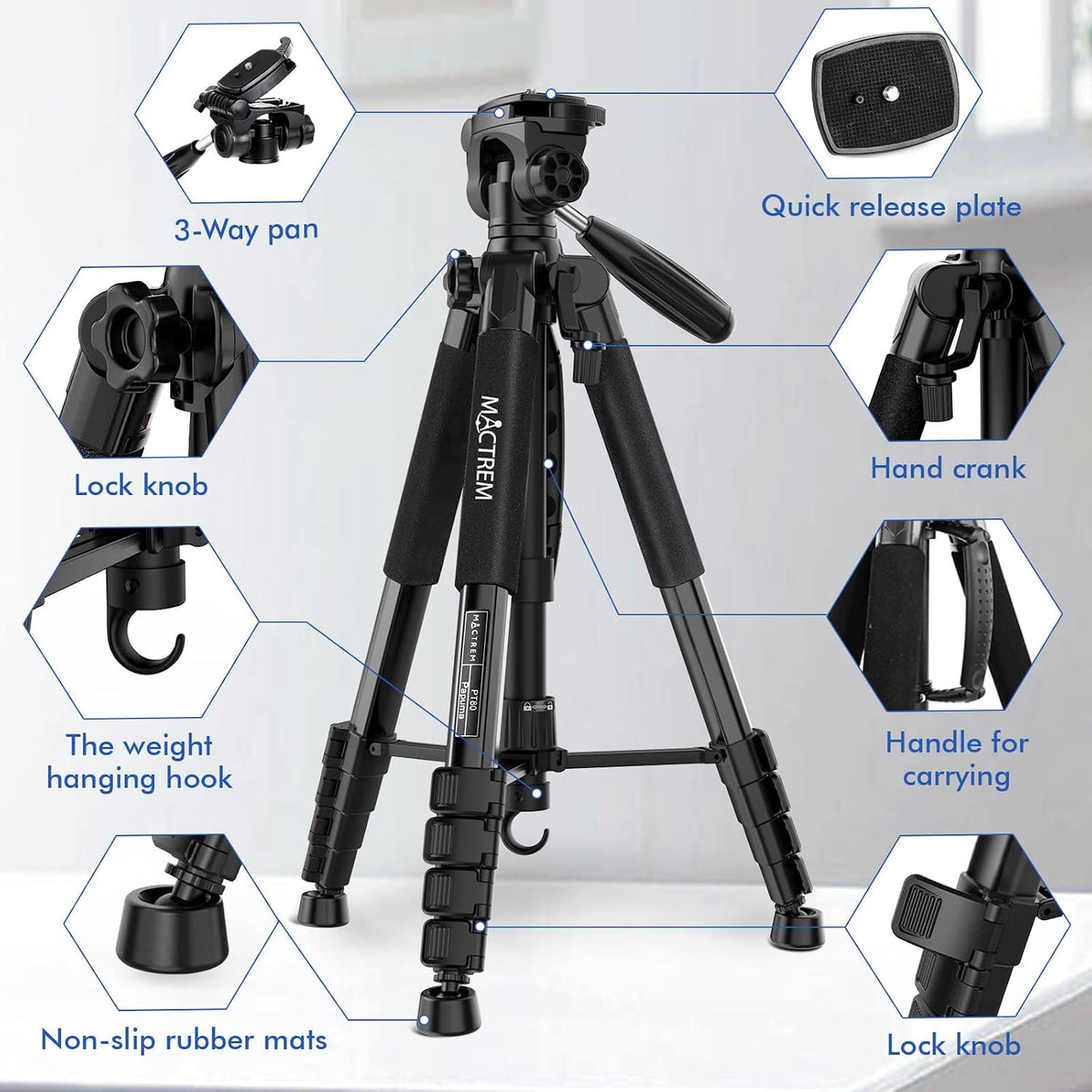MACTREM 75in Aluminum Lightweight Travel Tripod for DSLR Camera Phone iPad