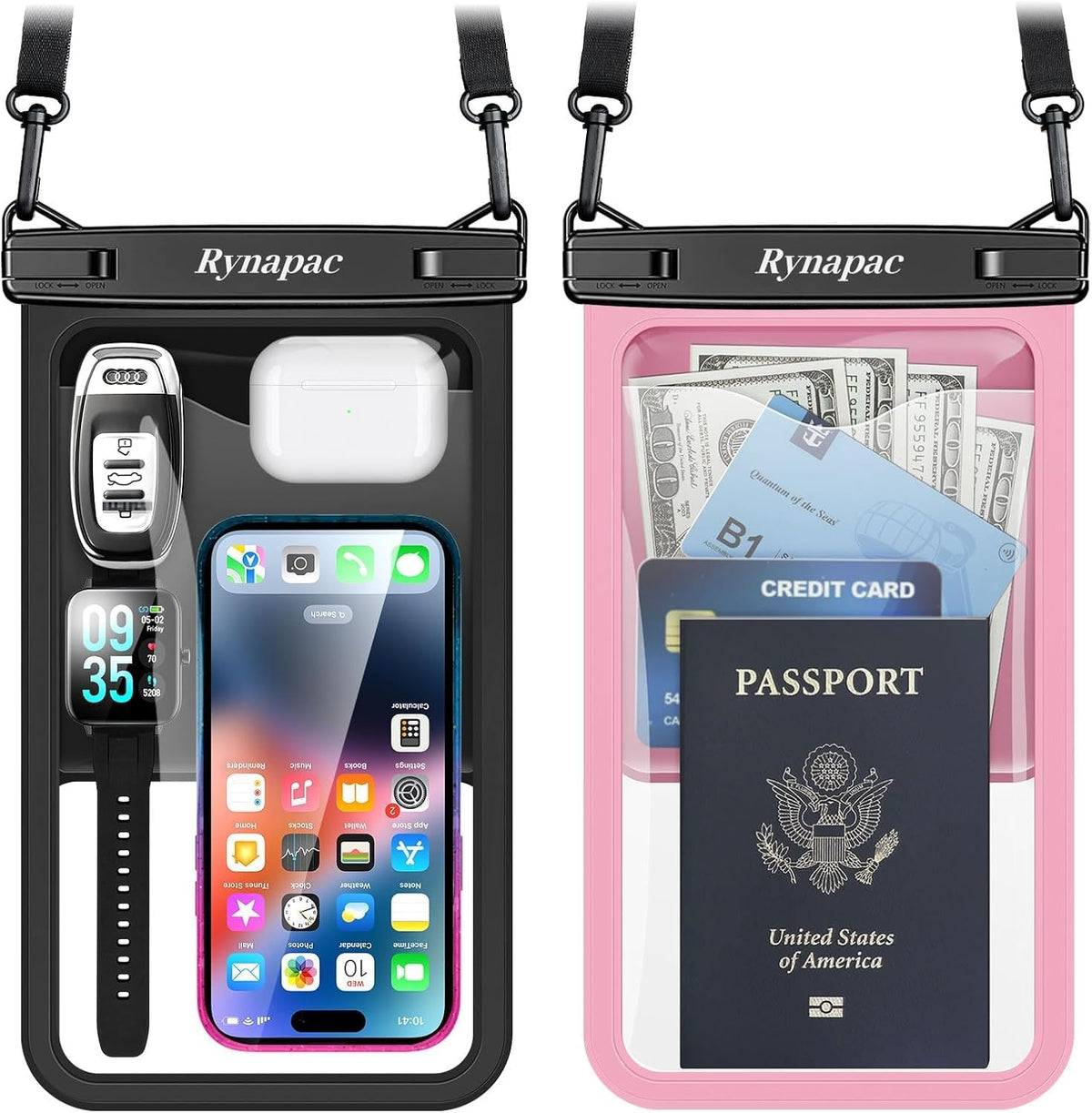 Rynapac Large Waterproof Phone Pouch Up to 10", 2 Pack IPX8 Protector Pouch