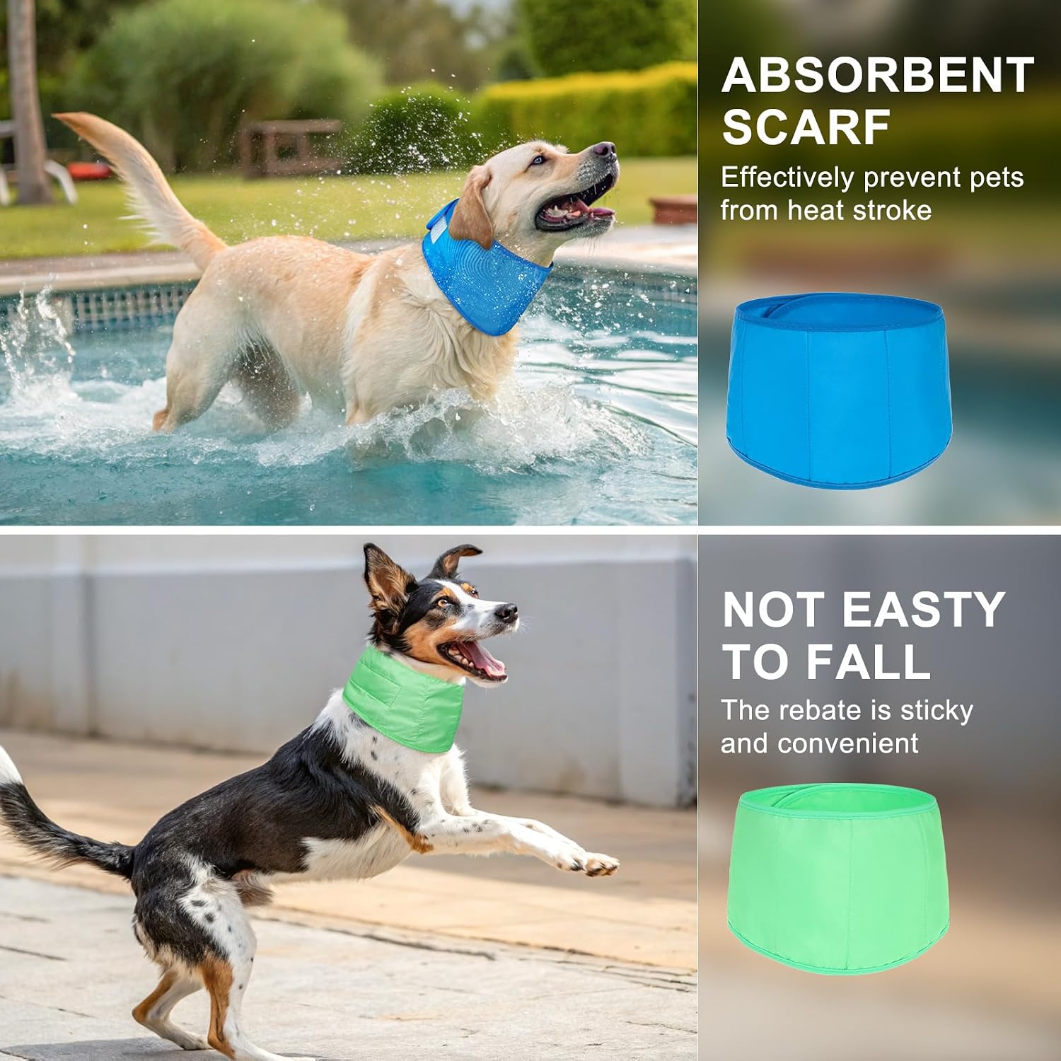 BEAUTYZOO Dog Cooling Bandana for Small Dogs, Instant Chill Out Ice Scarf Pet Bandanas, 2 Pack Adjustable Neck Wrap Cooler,Heat Relief Prevent Sunstroke for Summer Outdoor Camping Training,Blue Green