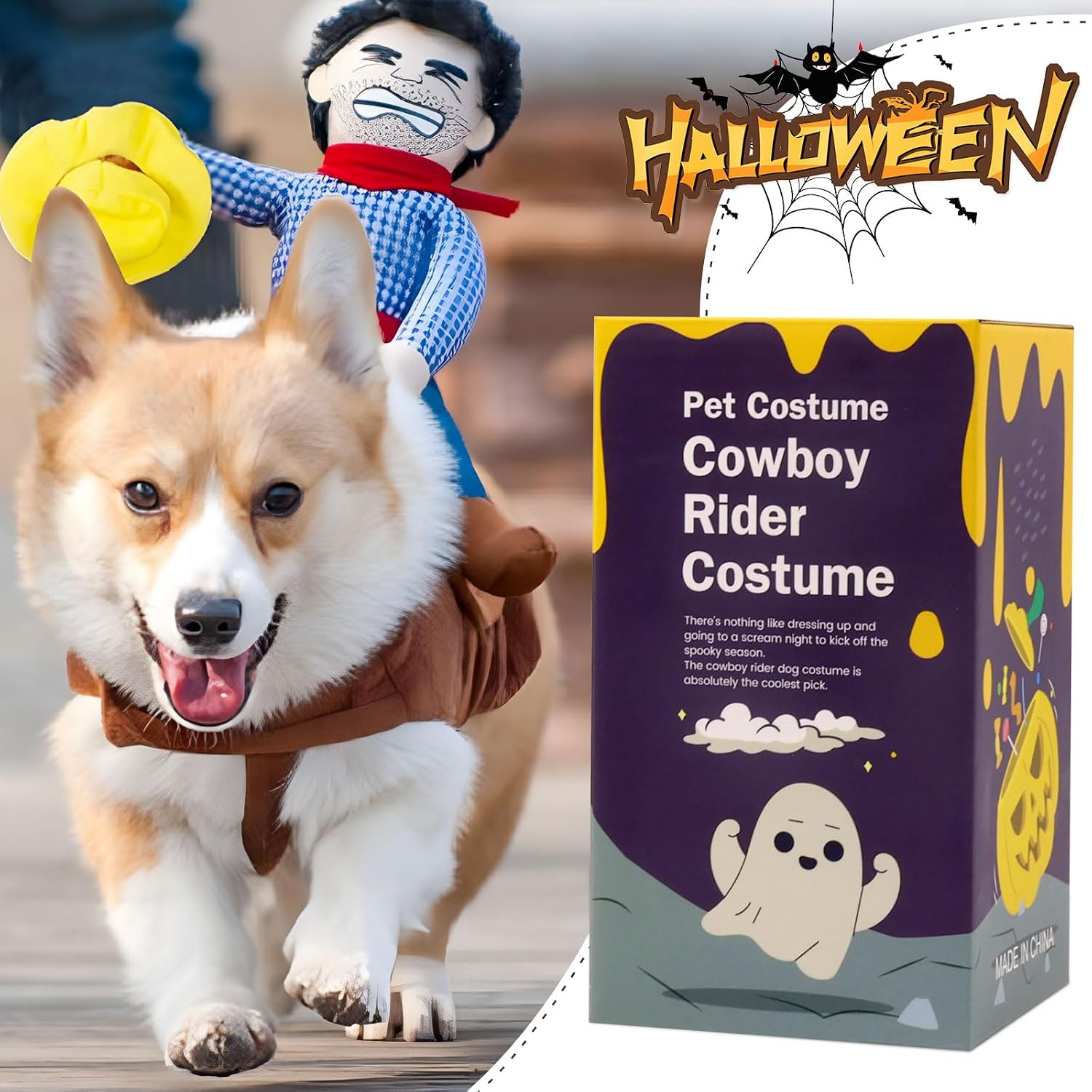 NACOCO Cowboy Rider Dog Costume for Dogs Clothes Knight Style with Doll and Hat for Halloween Day Pet Costume (S)