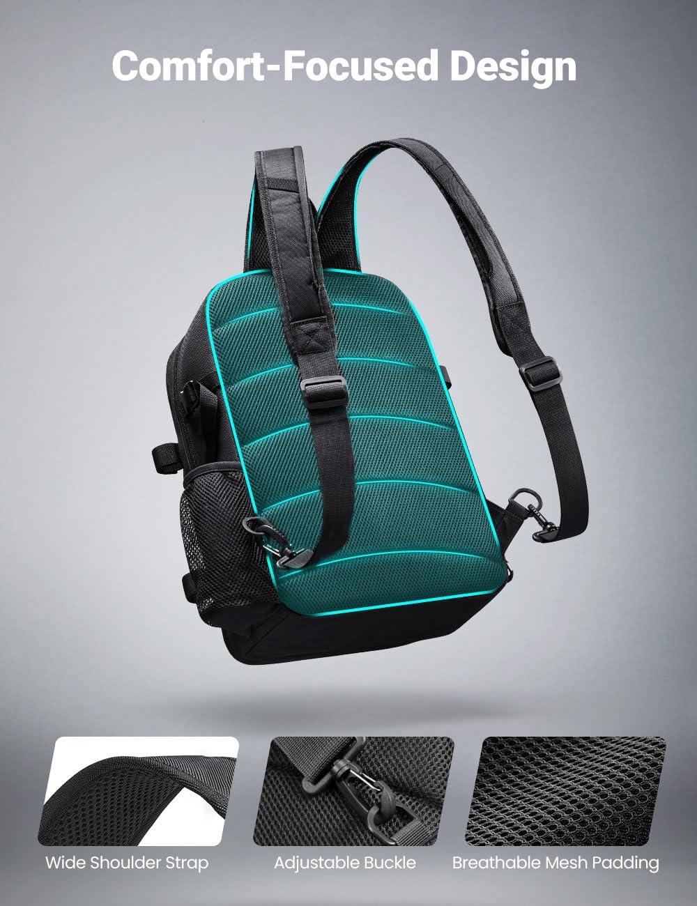 Piscifun Fishing Backpack Tackle Bag with 2 Rod Holders, Multi-Compartment Storage, MOLLE System, Water-Resistant Lightweight Outdoor Pack,Double Shoulder Black Large