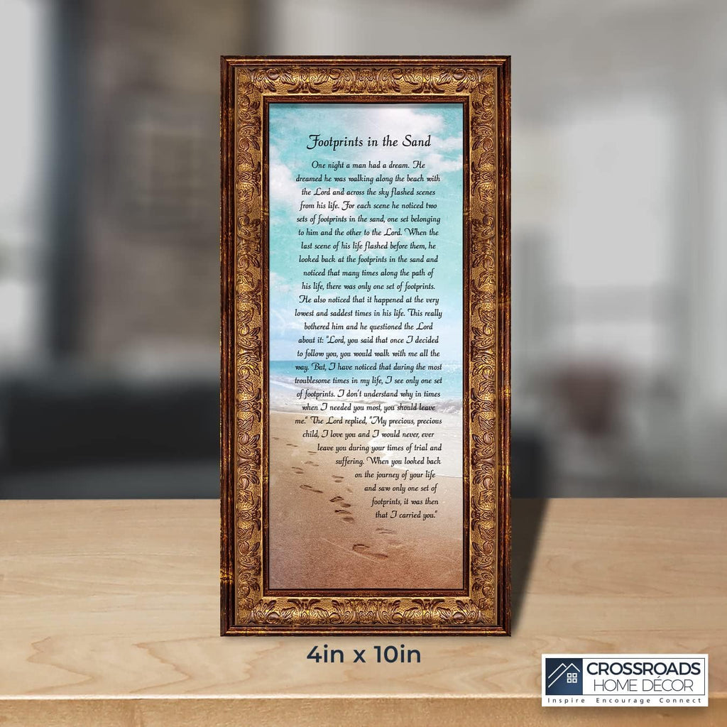 Footprints in the Sand Inspirational Wall Art, Beach Decor, Christian Gifts for Women and Men, Christian Wall Decor, Get Well Soon, Encouraging Scripture Wall Art, Framed Sympathy Gift 7349R