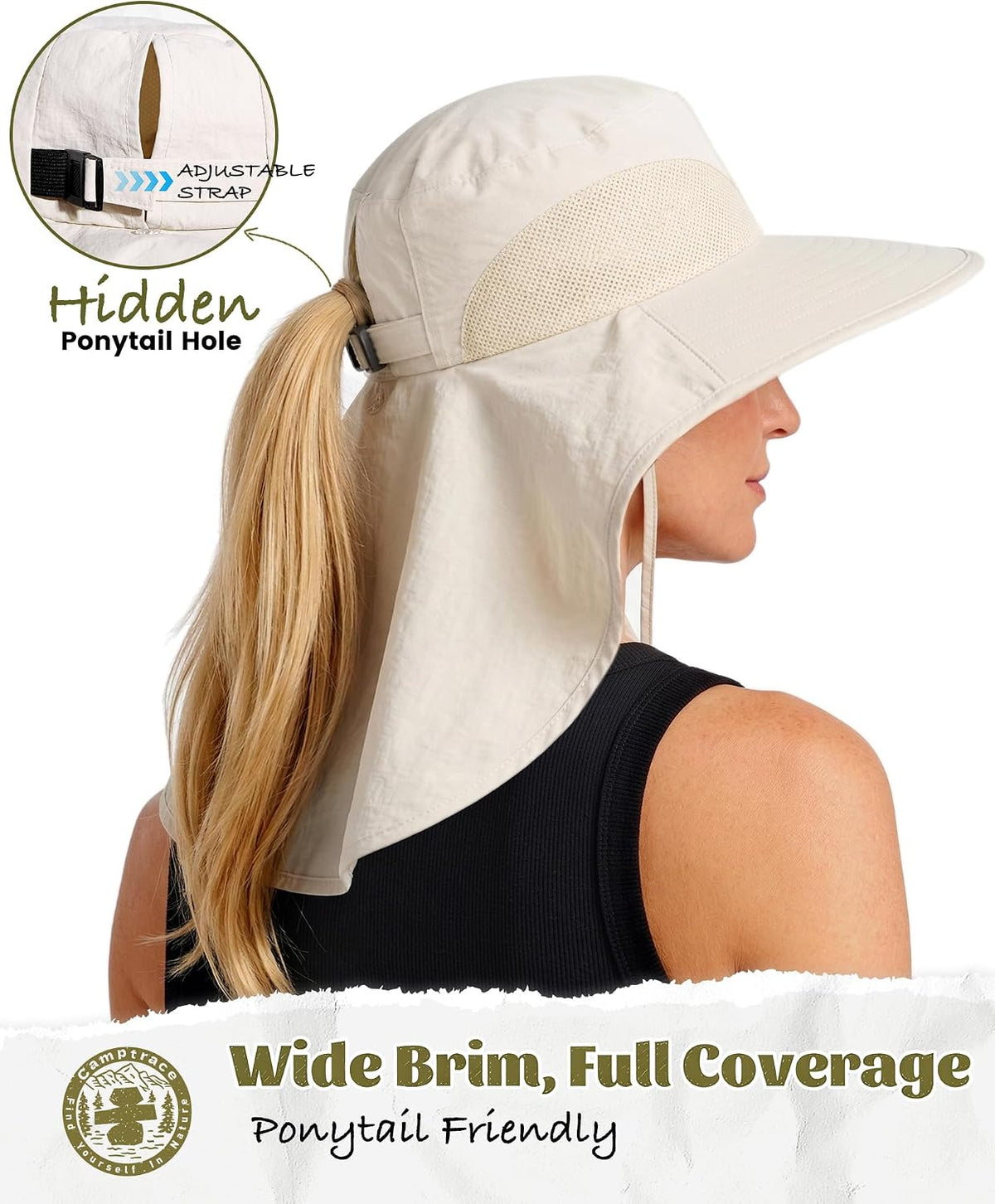 Camptrace Sun Hats for Women Men with Neck Flap UV Protection Wide Shade