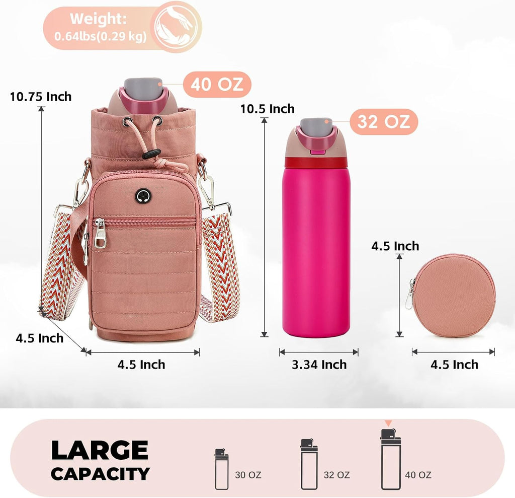 Water Bottle Carrier Bag with Strap Phone Pocket for Walking, Hiking, Cycling