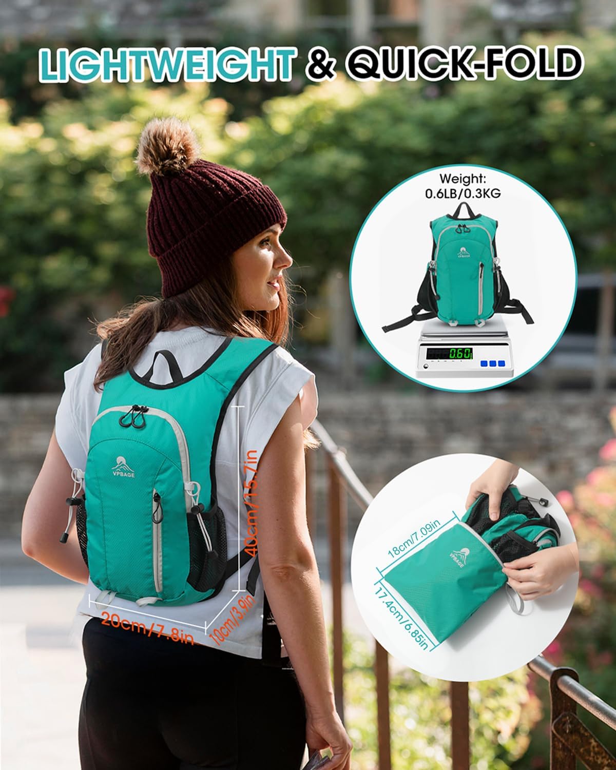 Foldable Small Hiking Backpack with 3 Strap Pockets – Lightweight 300D Spill-proof Daypack for Men Women – Packable Small Travel Backpack with Chest Strap & Trekking Pole Holder – Durable Outdoor Bag