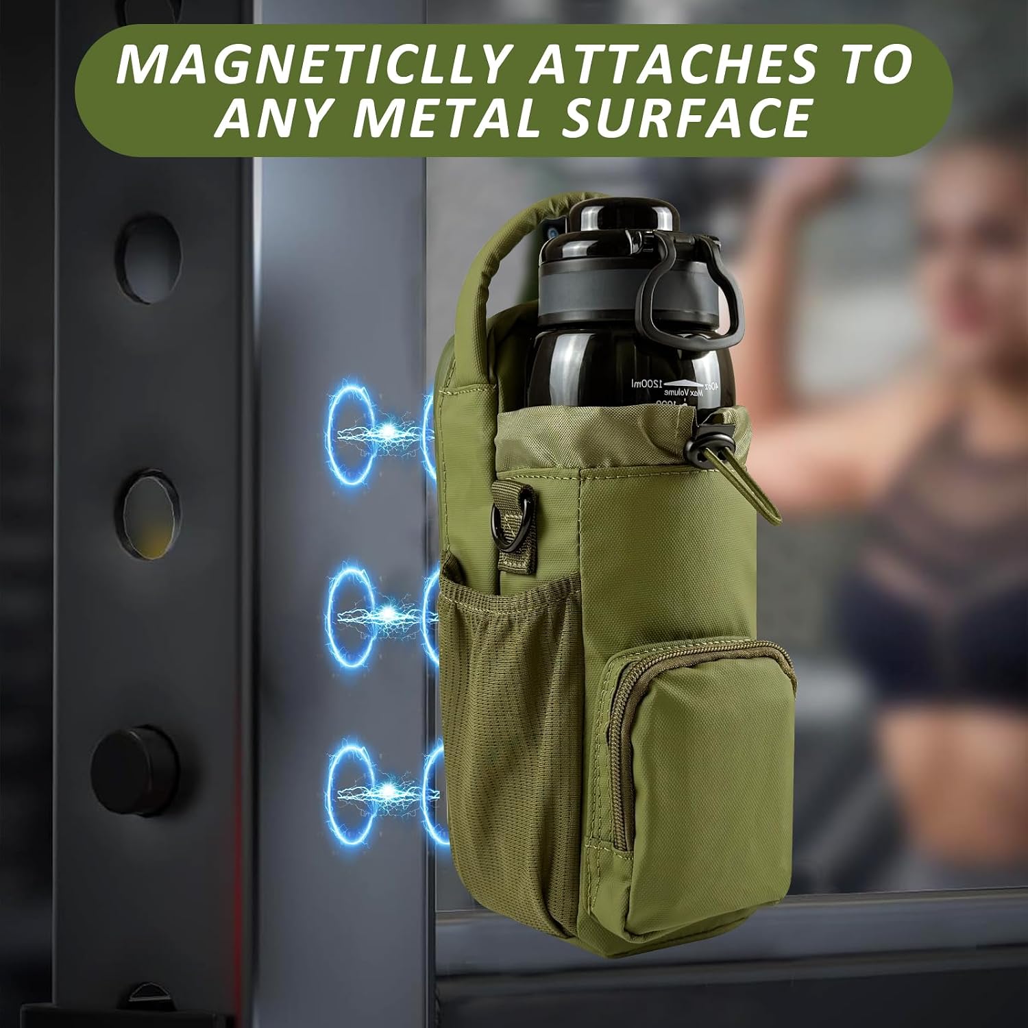 Magnetic Gym Bag for Men and Women, Magnetic Water Bottle Holder for Gym, Small Gym Bag, Gym Gifts for Women and Men (Green, <40 OZ)