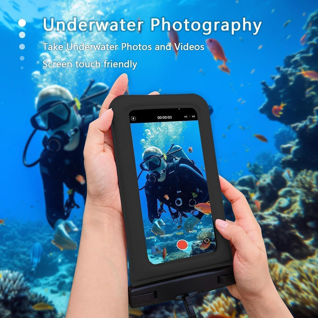 Floatable Waterproof Phone Pouch Case 2 pax for iPhone 17 16 Pro Max/15/14/13/12, IP68 Travel Cellphone Dry Bag Beach Cruise Ship Essentials Bags with Crossbody Lanyard,Pink and Black-7″