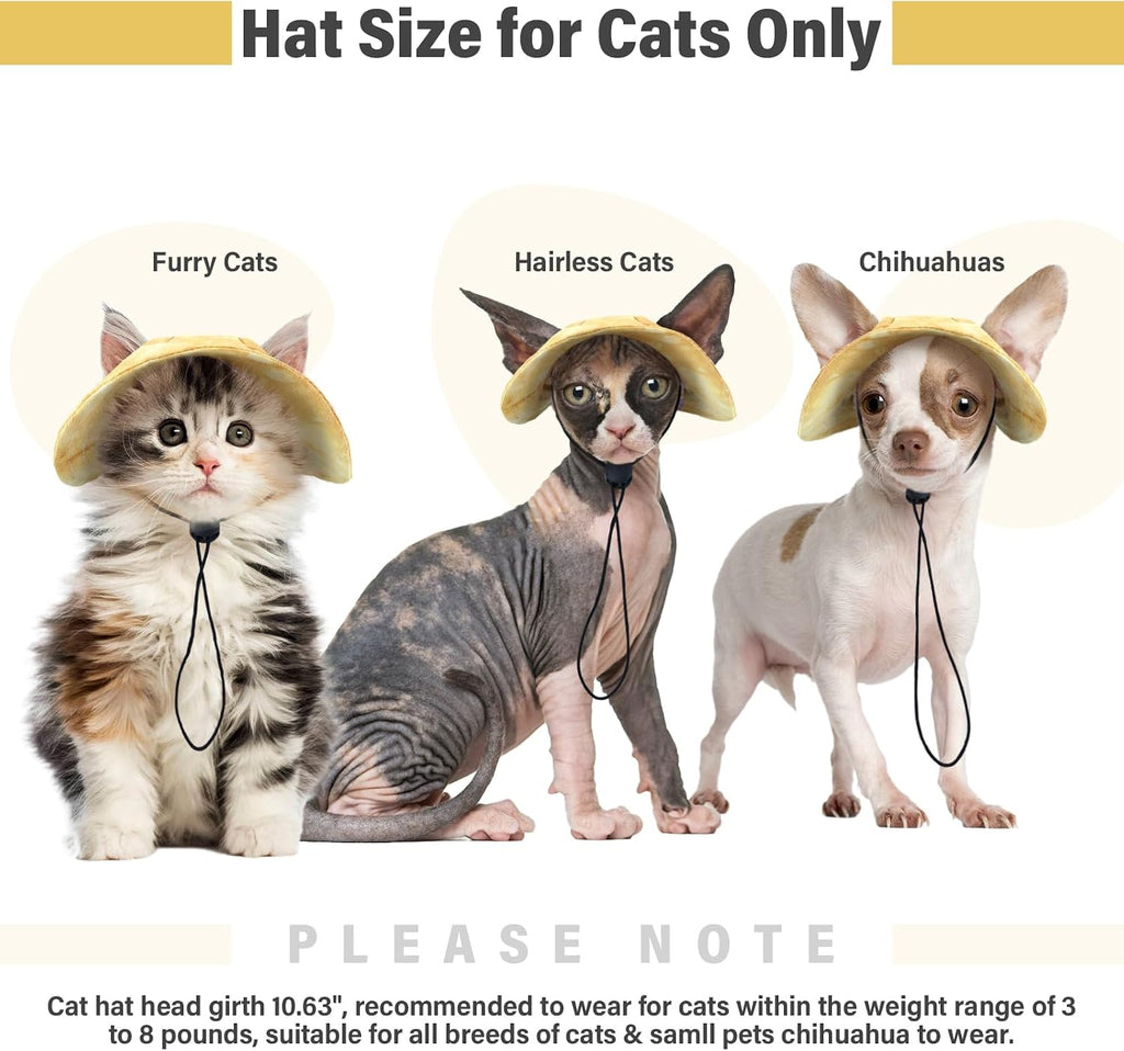 DENTRUN Cat Bucket Hat with Ear Hole, Cotton Birthday Bonnet for Small Pets