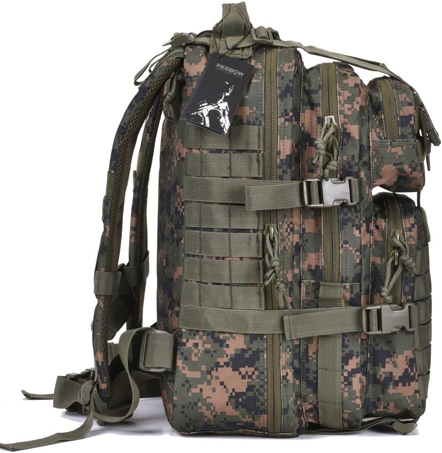 REEBOW GEAR 38L Tactical Backpack for Men 3 Day Military Bug Out Bag | Green Camouflage, Large Heavy Duty Backpacks, MOLLE Straps, Survival Sports Rucksack, for Sports Outdoor Trekking Hiking