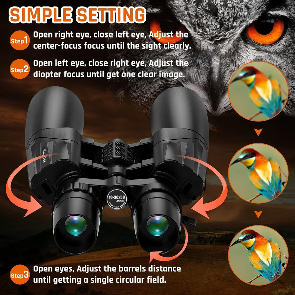 10-30x50 Zoom Binoculars for Adults High Powered