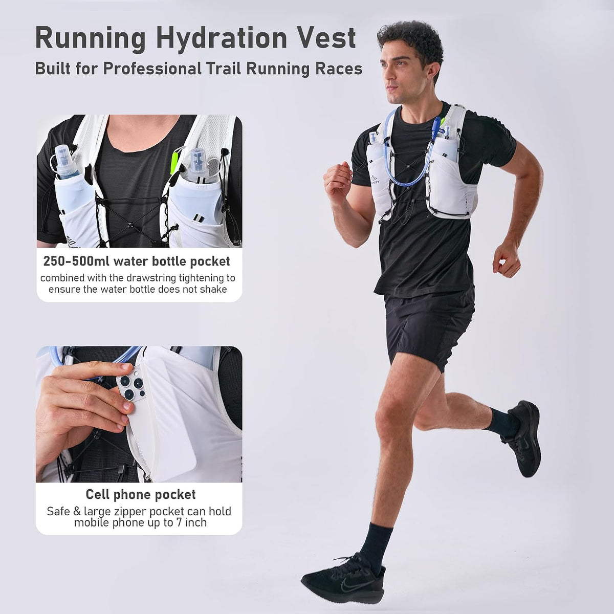 Running Hydration Vest 5L, Running Backpack with 2x500ml Soft Flask