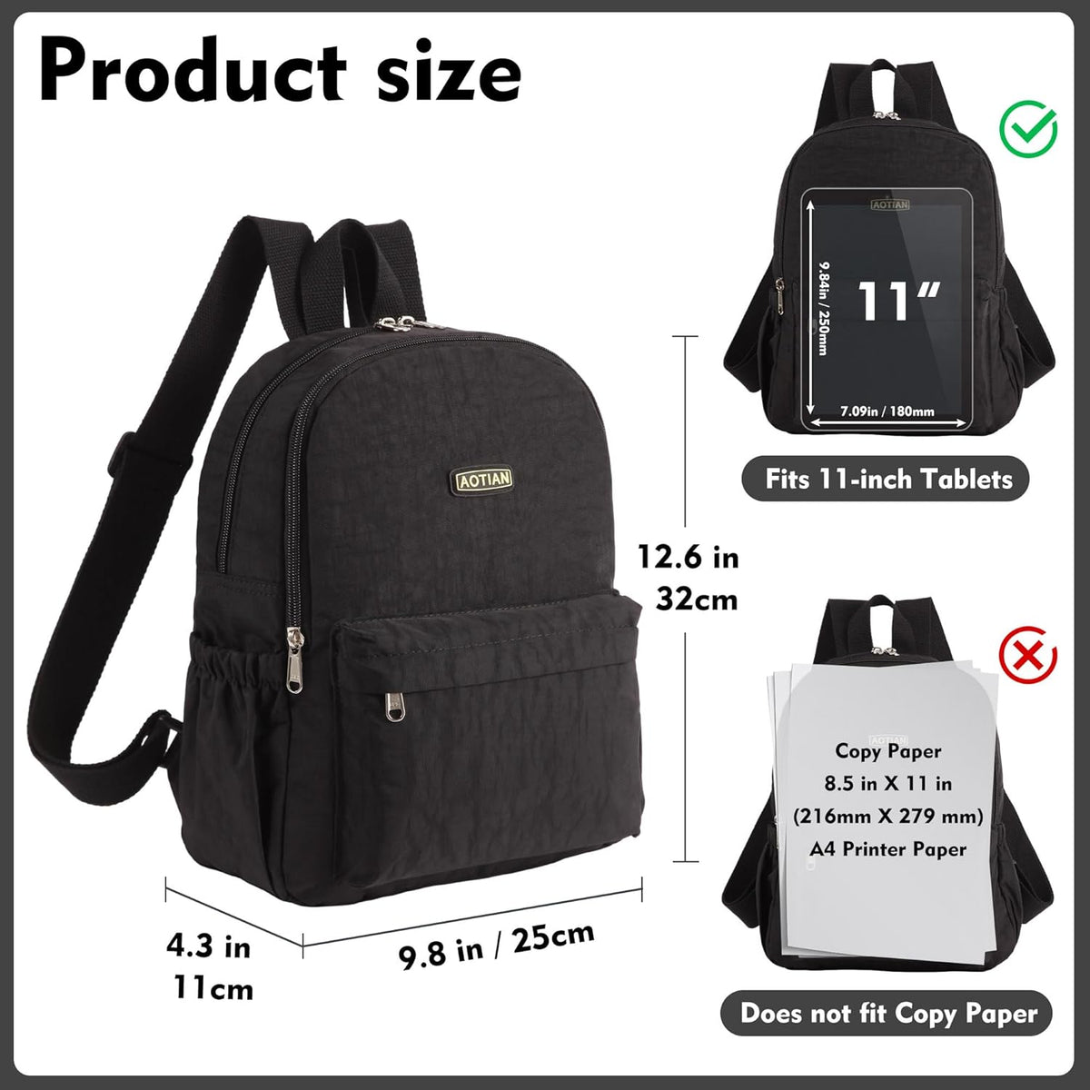 AOTIAN Lightweight Nylon Daypack, Small Hiking Backpack for Women