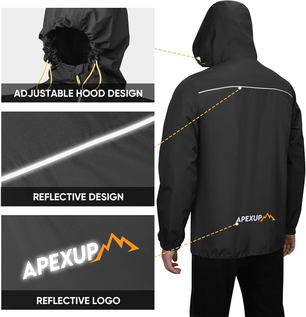 APEXUP Packable Rain Jacket Men Waterproof Lightweight Raincoat with Hood
