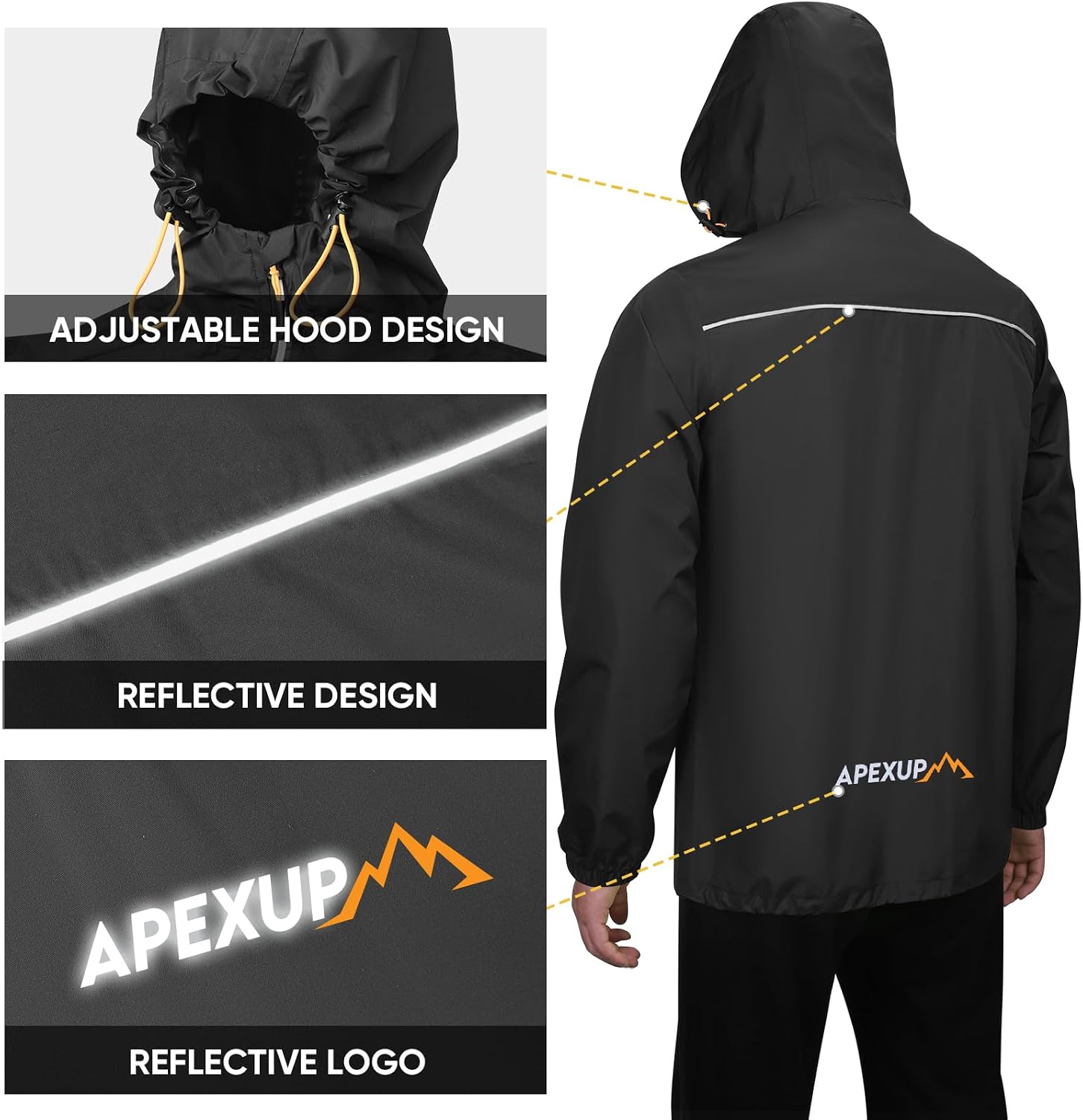 APEXUP Packable Rain Jacket Men Waterproof Lightweight Raincoat with Hood